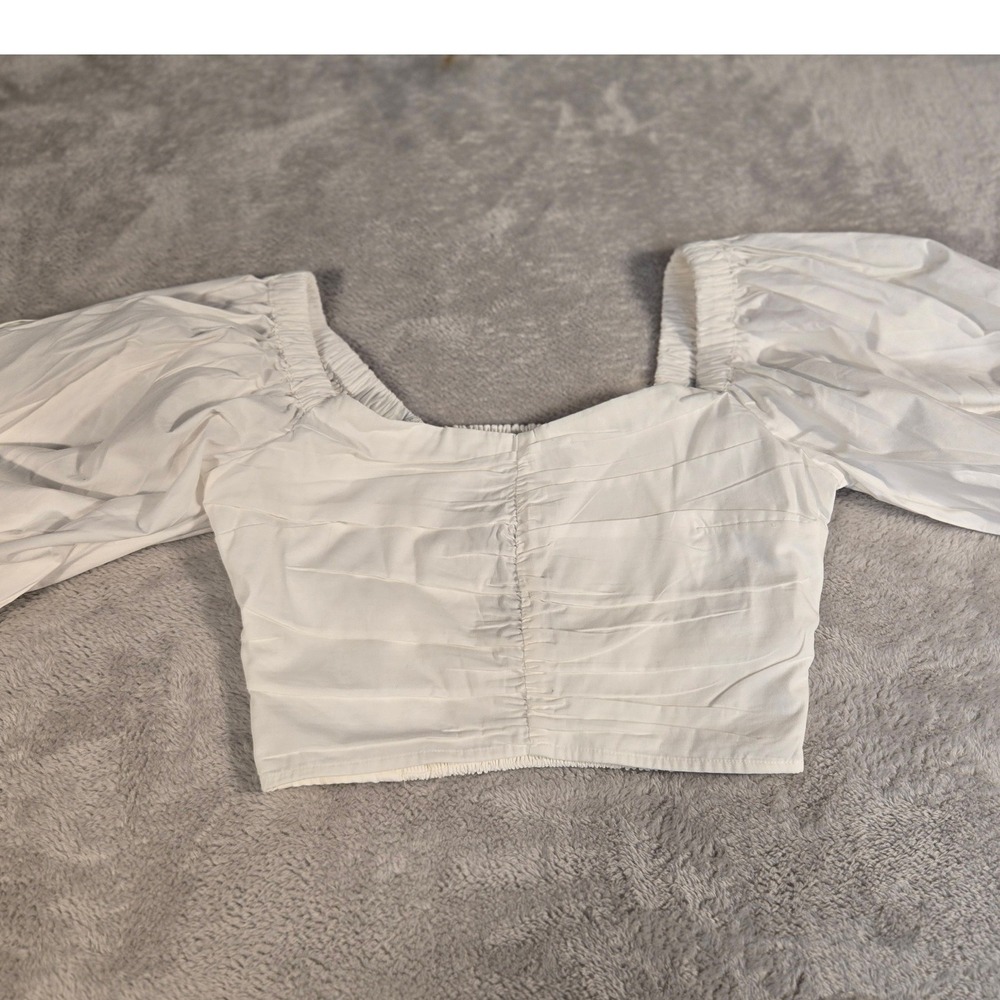 Abercrombie & Fitch White Puff Sleeve Cottagecore Romantic Smocked Crop Top XS